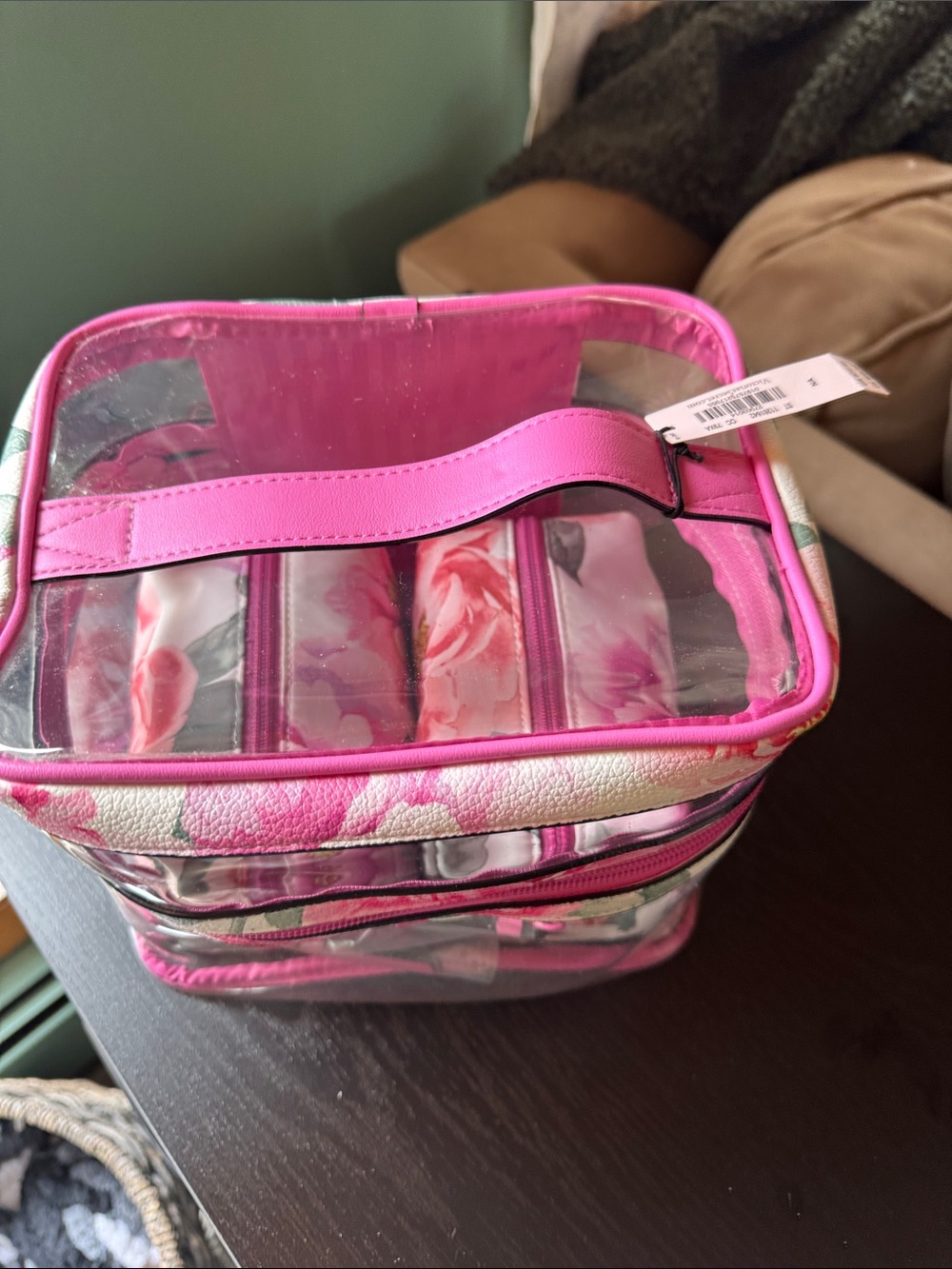Victoria's Secret Pink Floral Clear Cosmetic Organizer Case